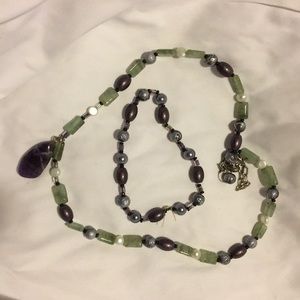 925Amethyst Pearl jade Necklace matching Bracelet